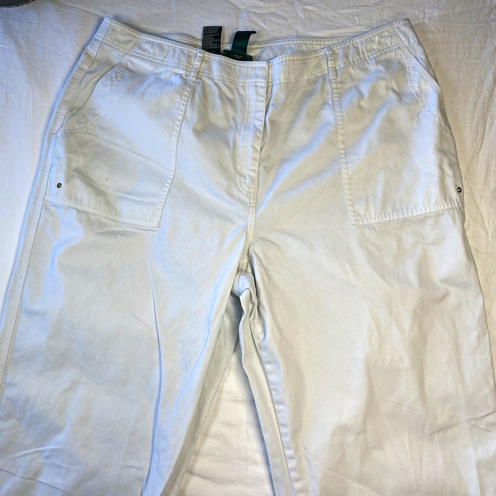 Lauren Ralph Lauren Women's White Cotton Twill Chino Pants Flat Front 18W